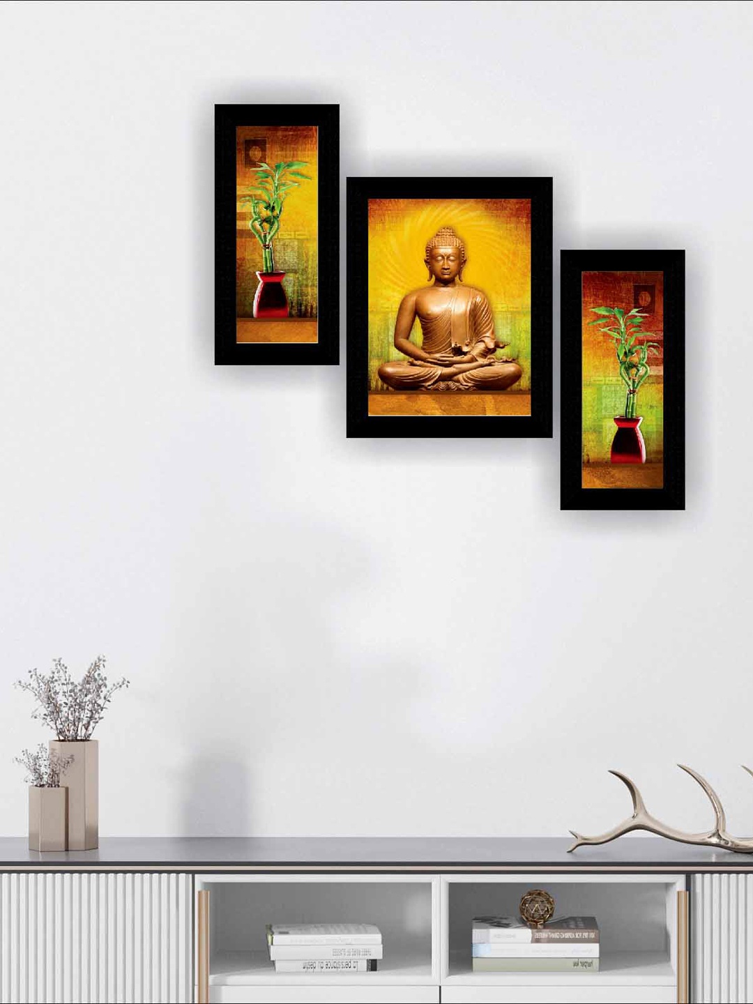 

SAF Black & Beige 3 Pieces Buddha Modern Art Painting Wall Art