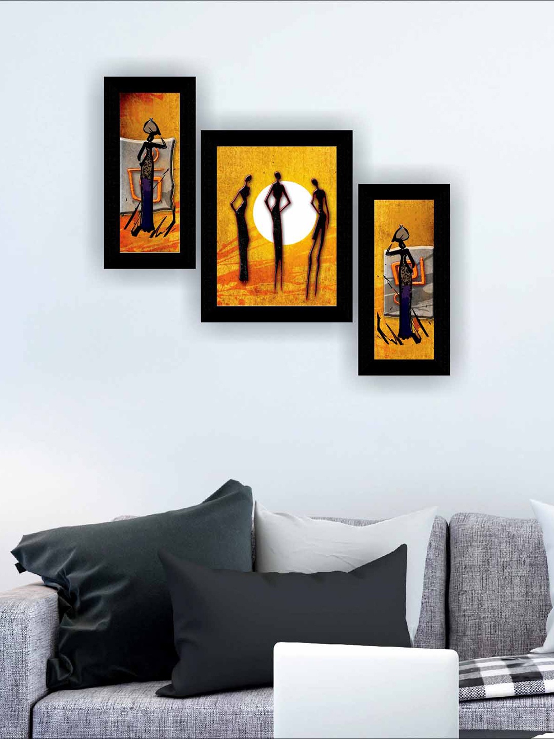 

SAF Yellow & Black 3-Pieces Modern Wall Art Self Adhesive Framed Wall Paintings