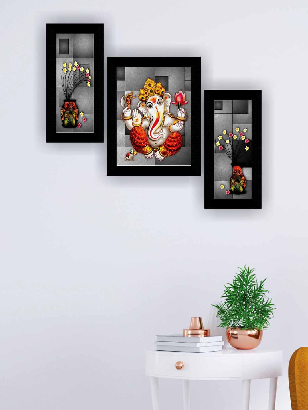 

SAF Grey & Red Ganesha 3 Pieces Modern Art Self-Adhesive Framed Wall Paintings