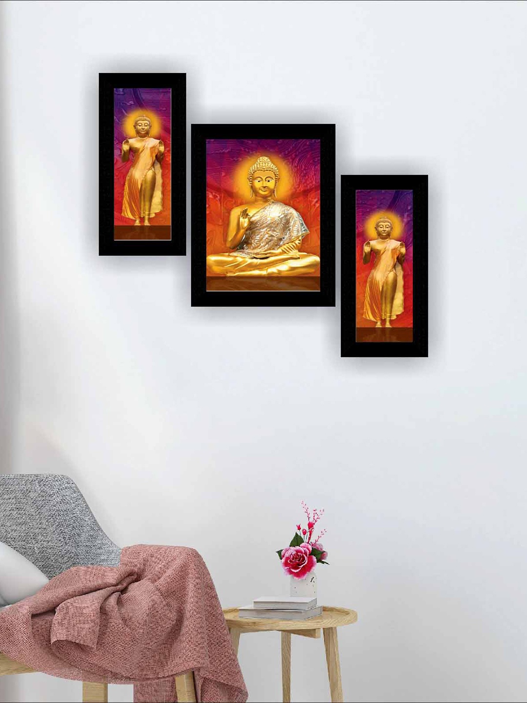 

SAF Black & Yellow 3-Pieces Buddha Modern Wall Art Painting