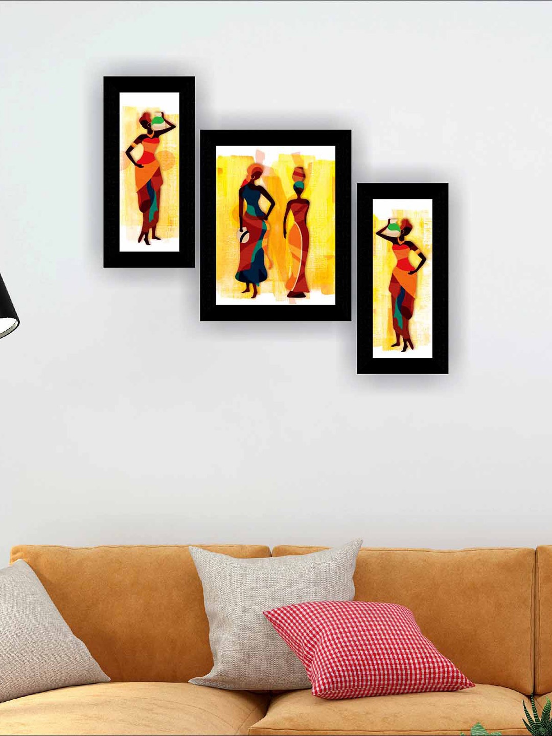 

SAF White & Yellow 3 Pieces Panihari Ladies Modern Painting Wall Art