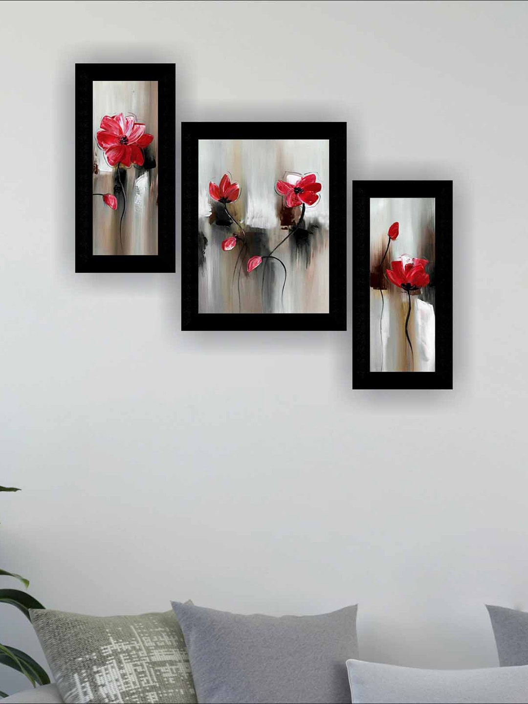 

SAF Black & Grey 3 Pieces Flower Pot Modern Painting Wall Art