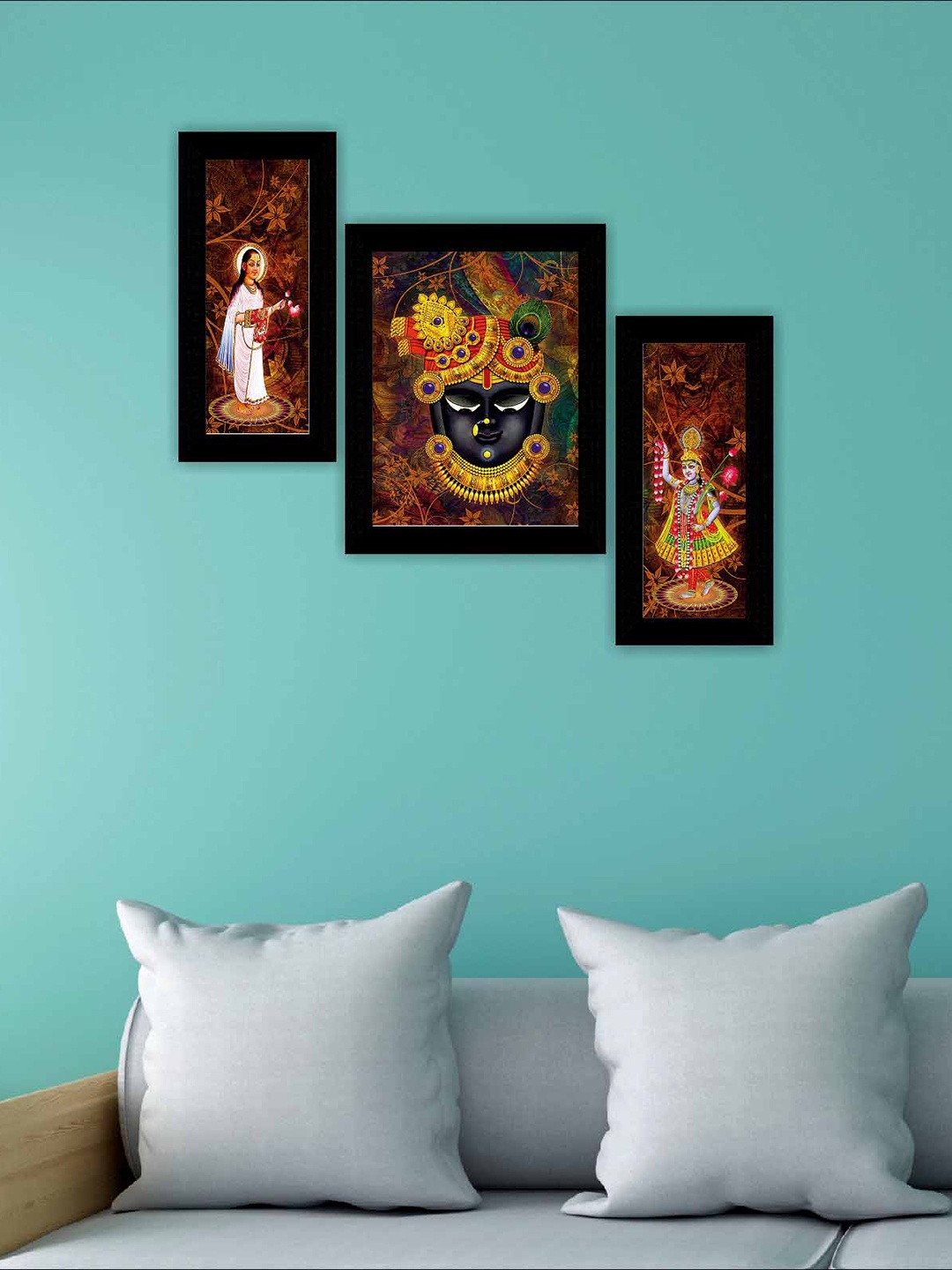 

SAF Black & Gold-Coloured 3 Pieces Shrinath Ji Modern Art Painting Wall Art