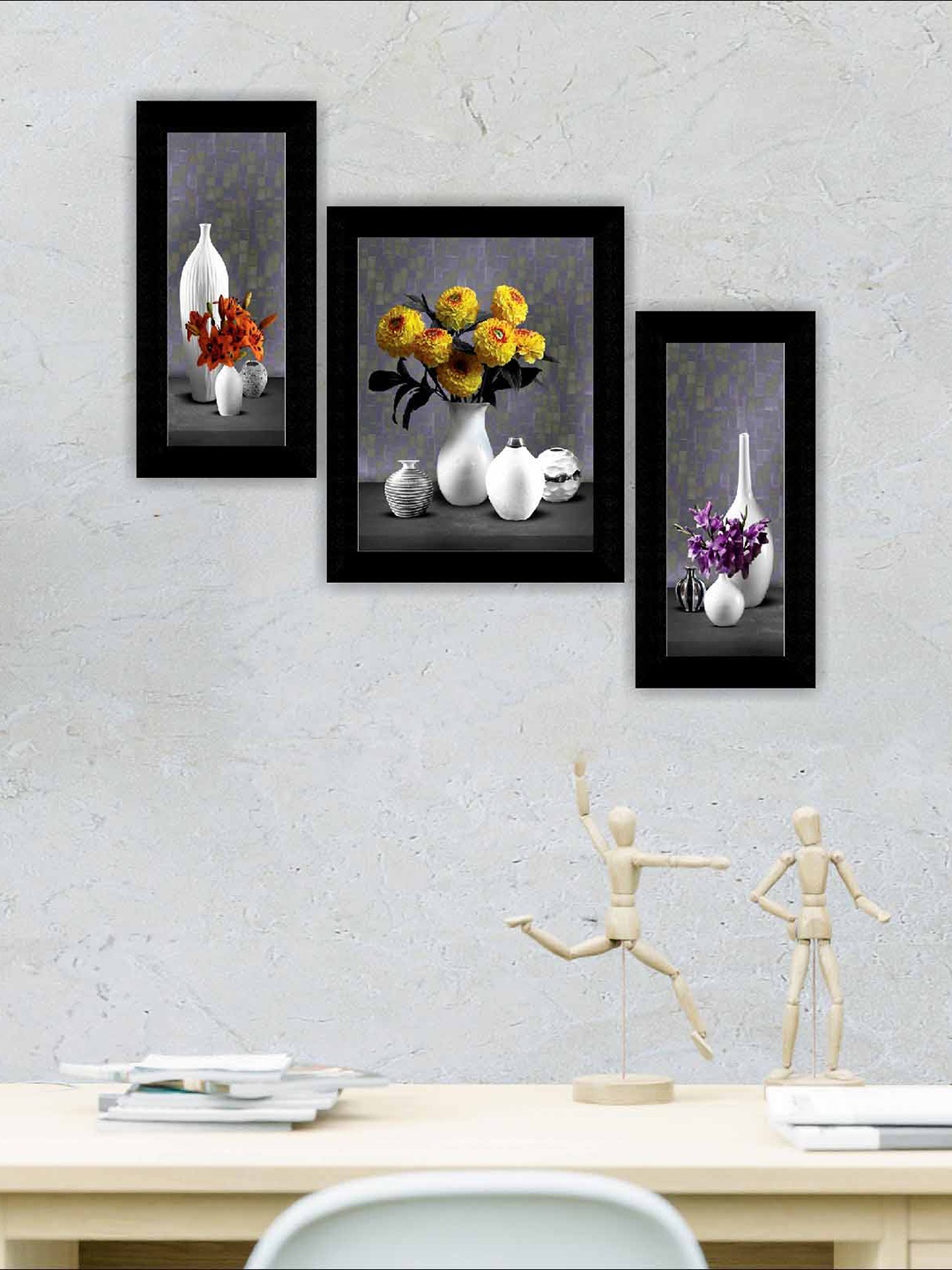 

SAF White & Yellow 3 Pieces Flower Pot Self Adhesive Framed Wall Paintings