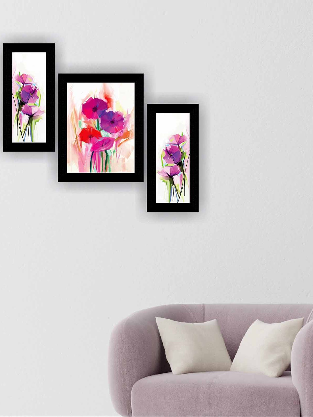 

SAF Purple & Pink 3 Pieces Modern Flower Pot Painting Wall Art