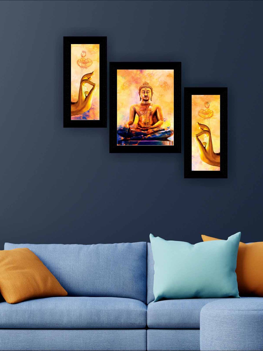 

SAF Brown & Yellow 3 Pieces Buddha Modern Art Framed Wall Art
