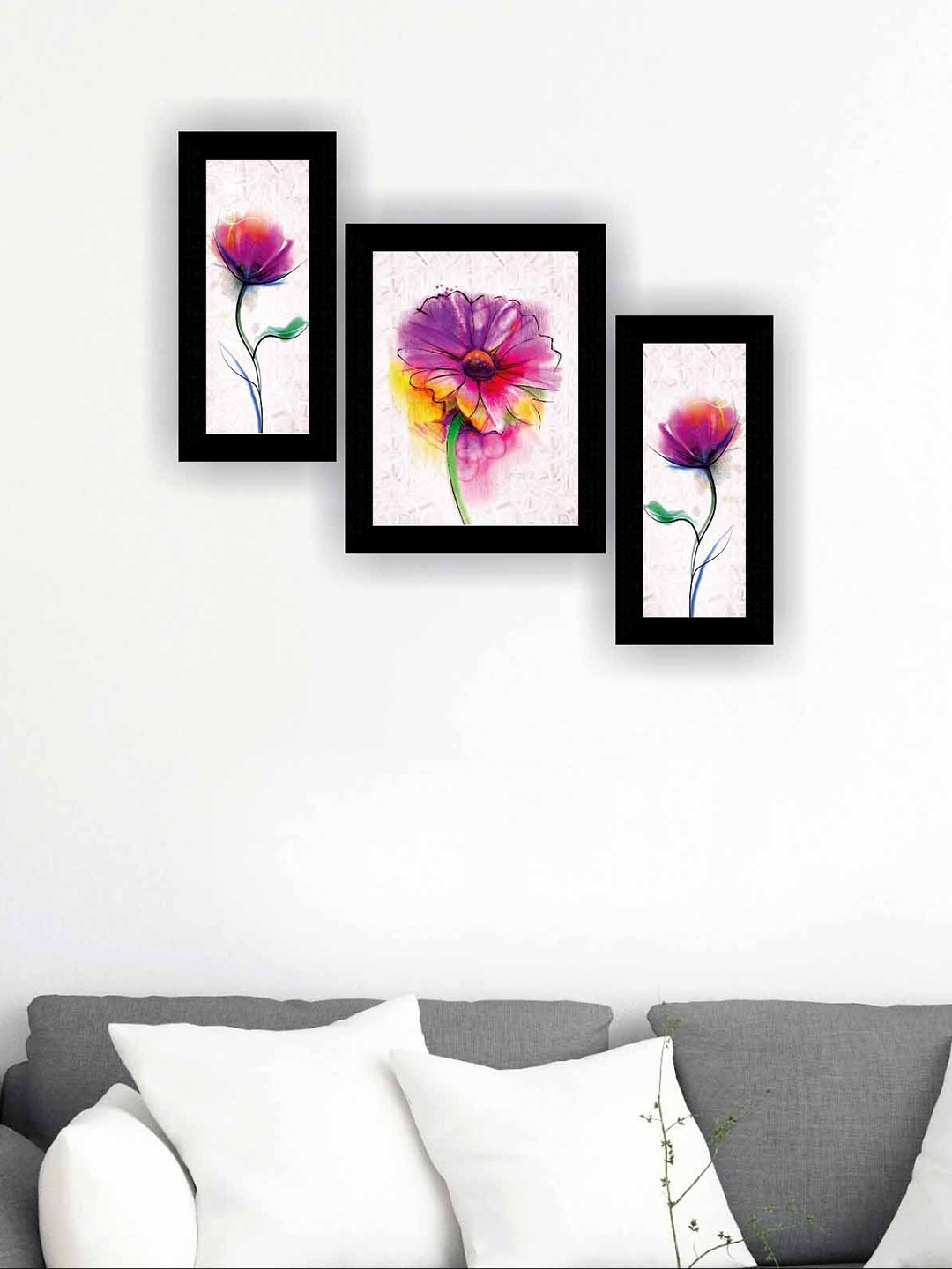 

SAF White & Purple 3 Pieces Flower Modern Painting Framed Wall Art