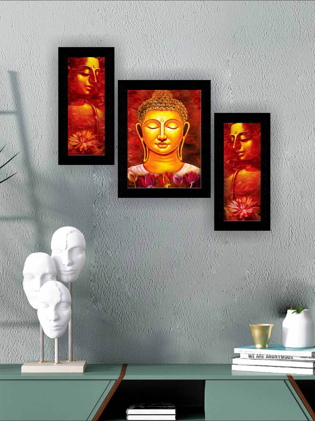 

SAF Black & Gold 3 Pieces Toned Buddha Modern Art Framed Wall Painting