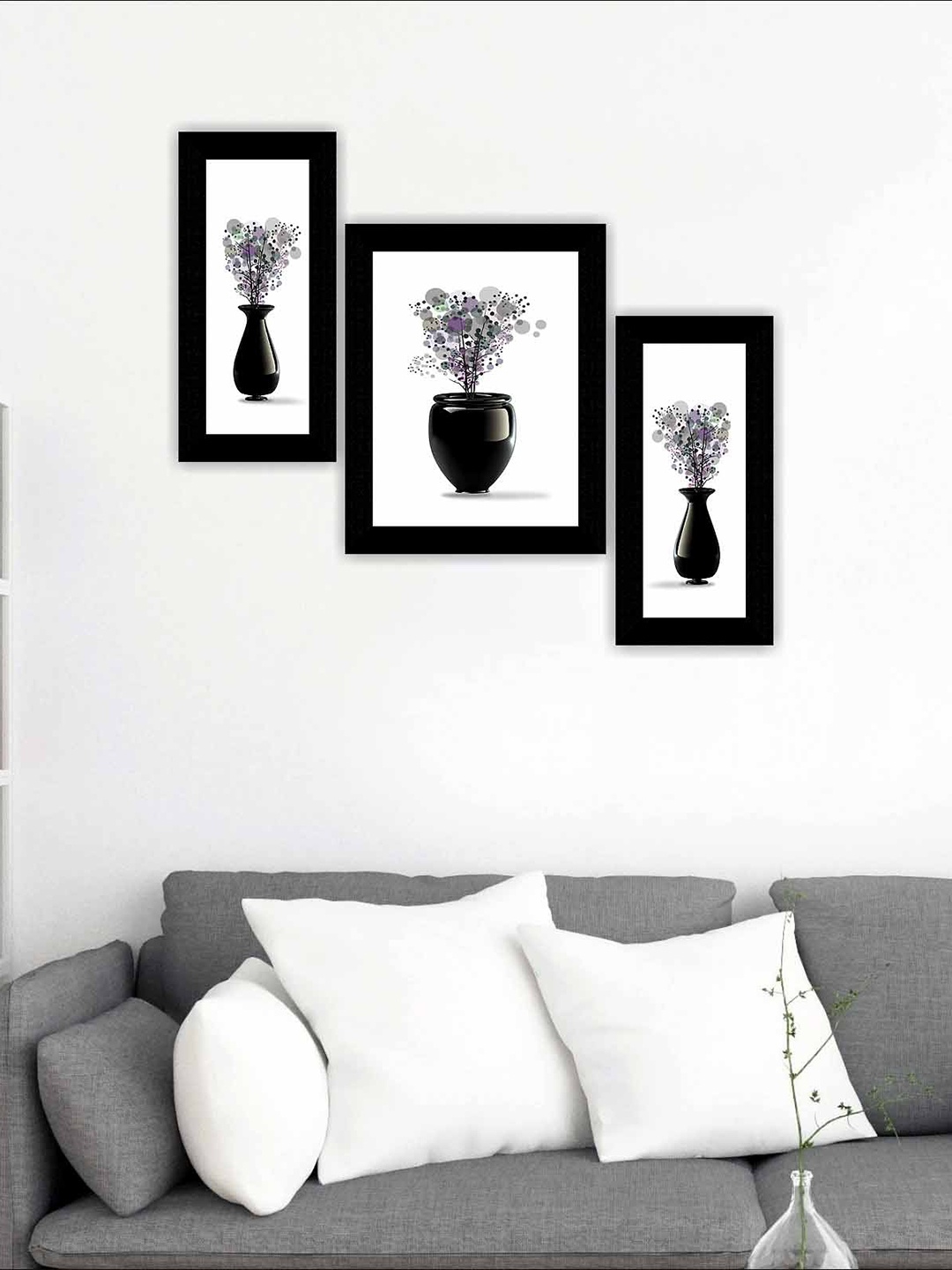 

SAF White & Black 3 Pieces Flower Pot Modern Art Painting Wall Art