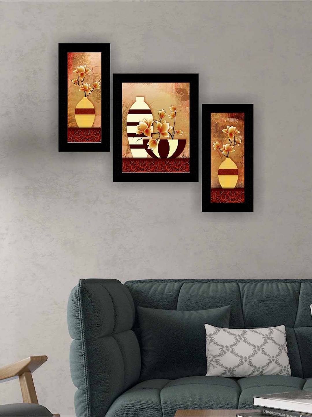 

SAF Black & Brown 3 Pieces Flower Pots Waterproof Wall Art