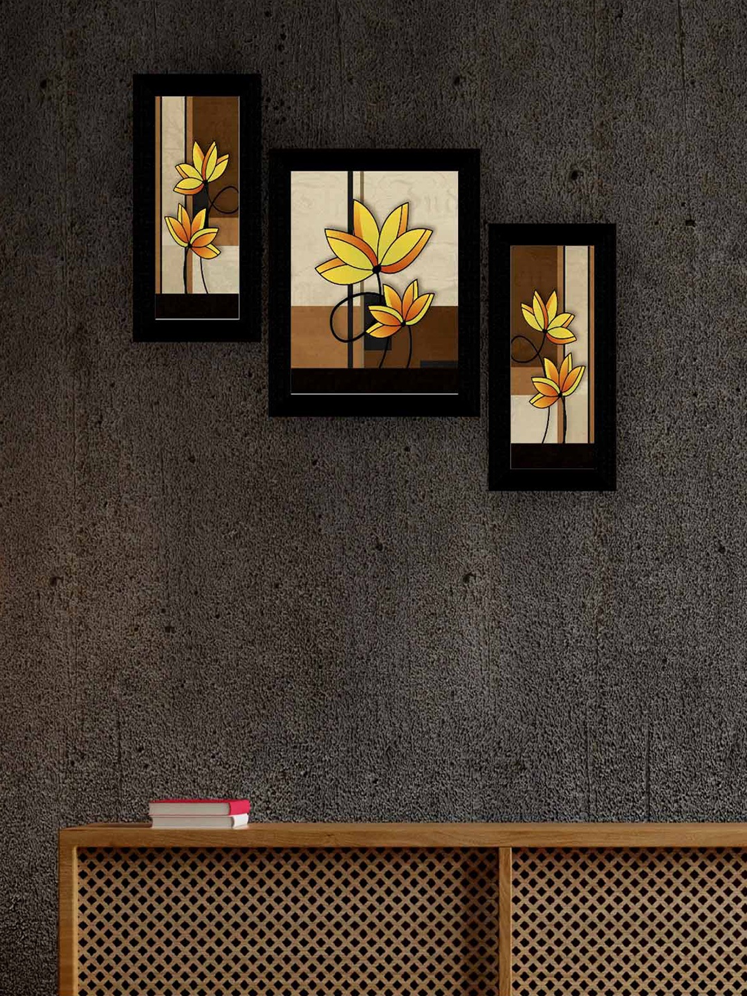 

SAF Beige & Brown 3 Pieces Flower Pot Modern Wall Art Painting