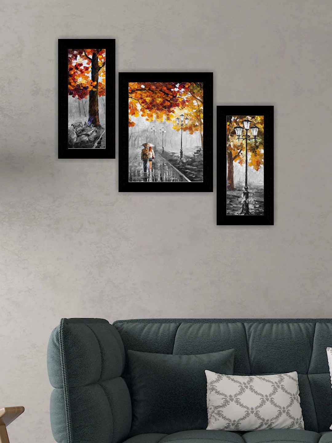 

SAF Black & Grey 3 Pieces Couple Walking Modern Wall Art Painting