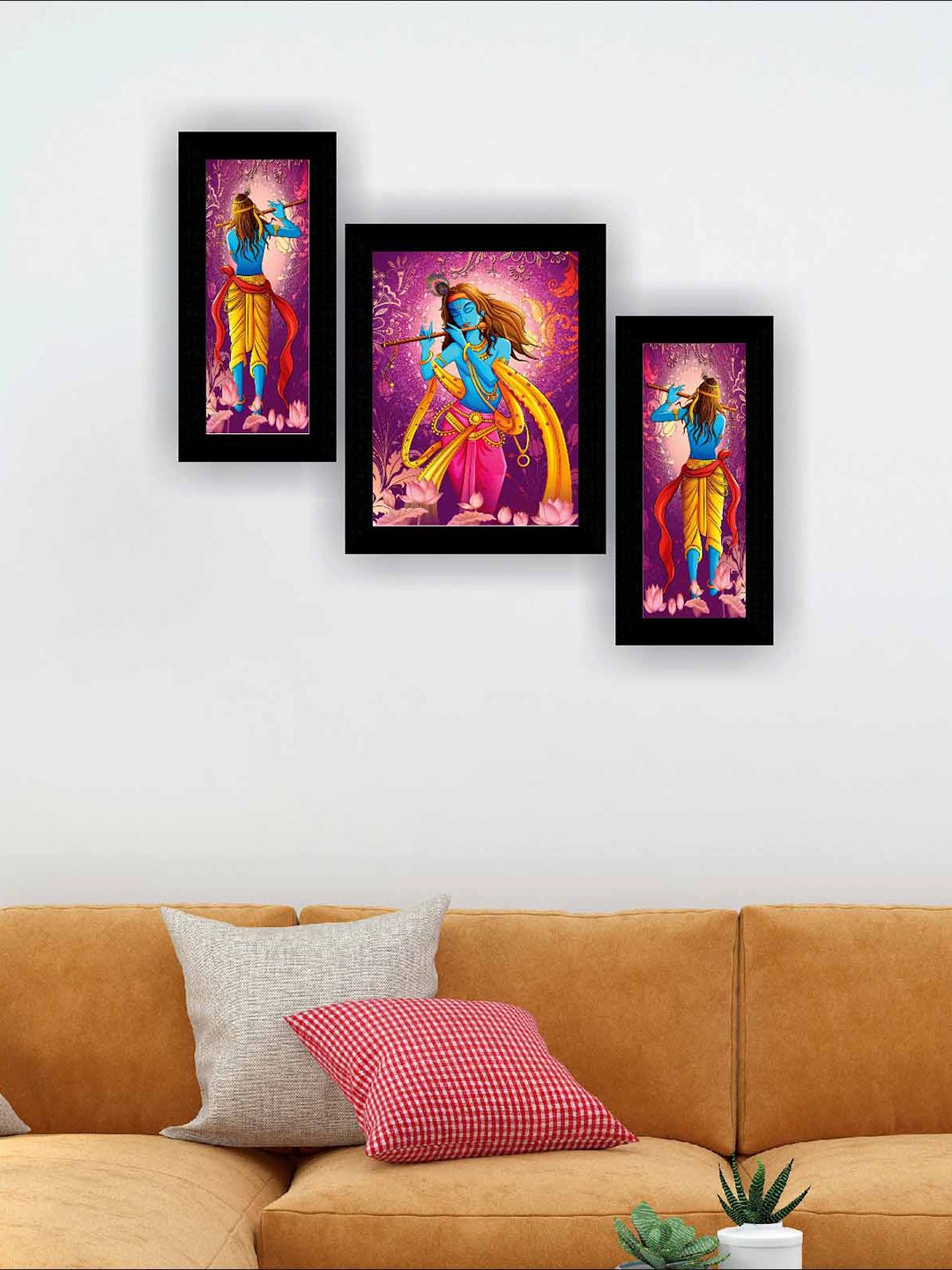 

SAF Purple & Blue 3 Pieces Krishna Waterproof Wall Art
