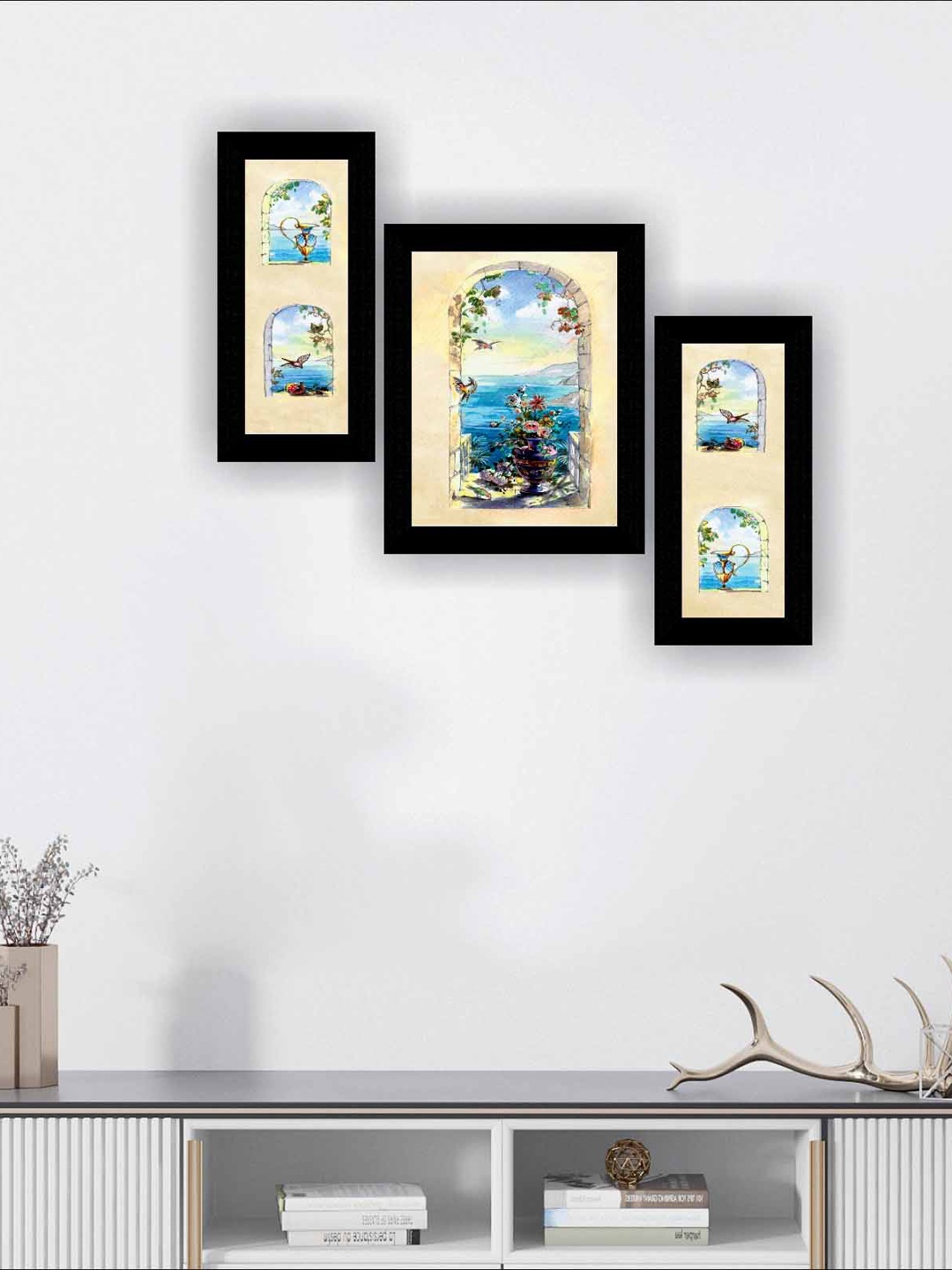 

SAF Blue & Beige 3 Pieces Modern Art Framed Wall Painting