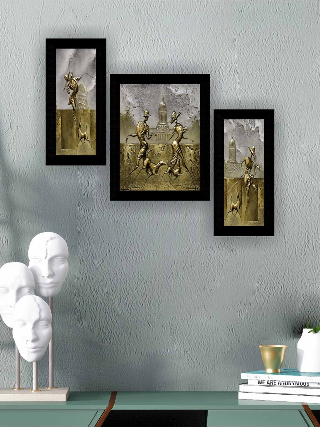 

SAF Grey & Olive Green 3 Pieces Flower Pots Waterproof Wall Art