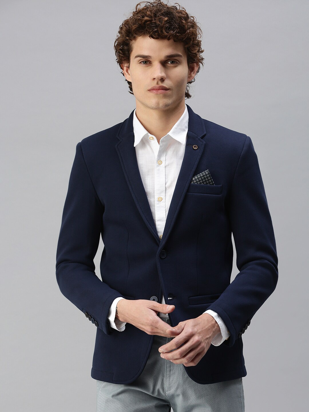 

SHOWOFF Men Single-Breasted Notched Lapel Slim-Fit Blazer, Navy blue