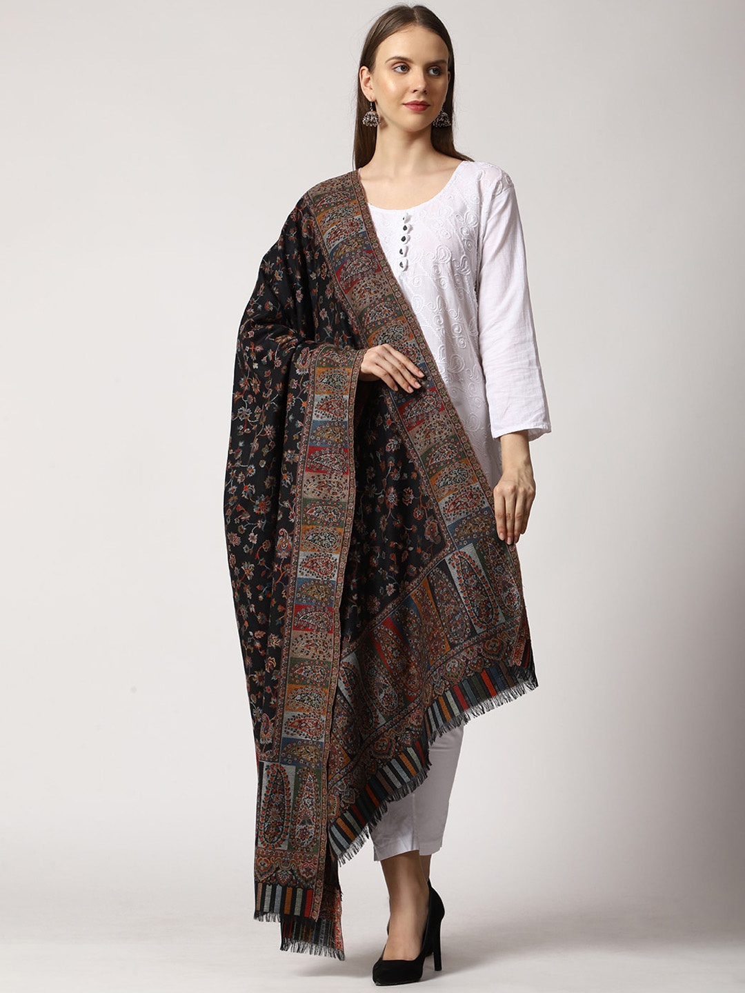 

SWI Stylish Women Kashmiri Kani Woven Design Wool Shawl, Black