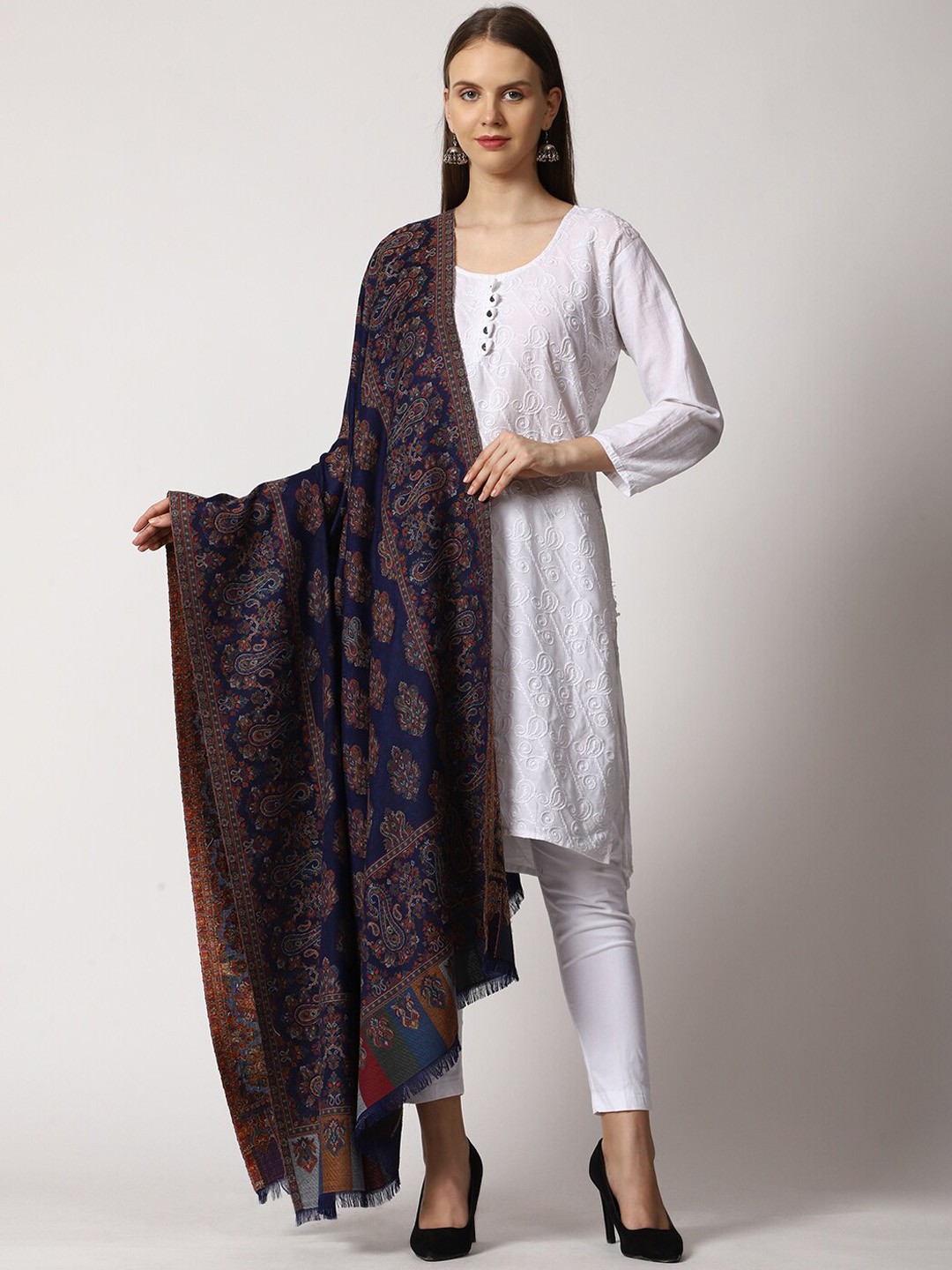 

SWI Stylish Women Paisley Woven Design Shawl, Navy blue