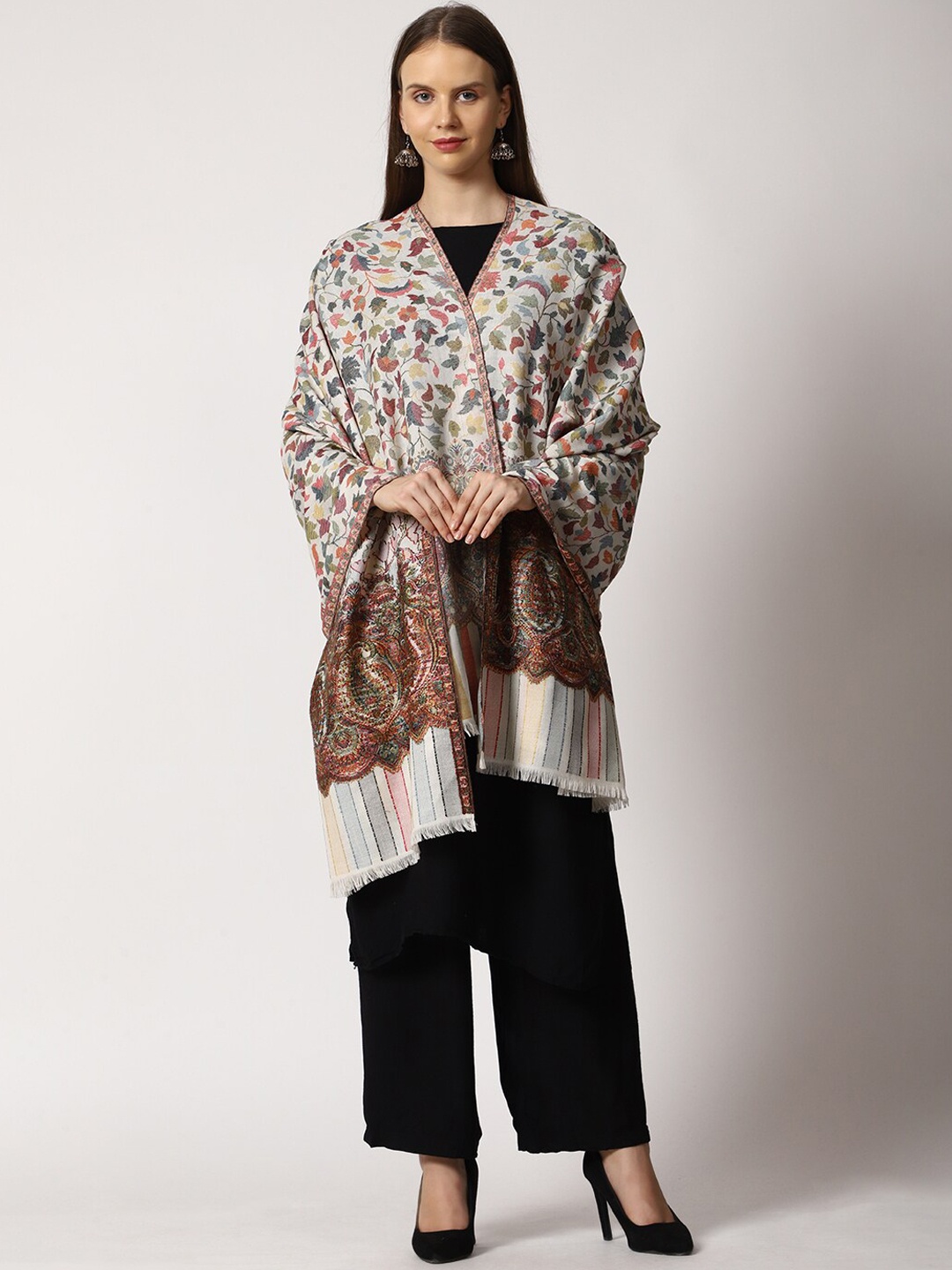 

SWI Stylish Women Kashmiri Kani Woven Design Wool Shawl, White
