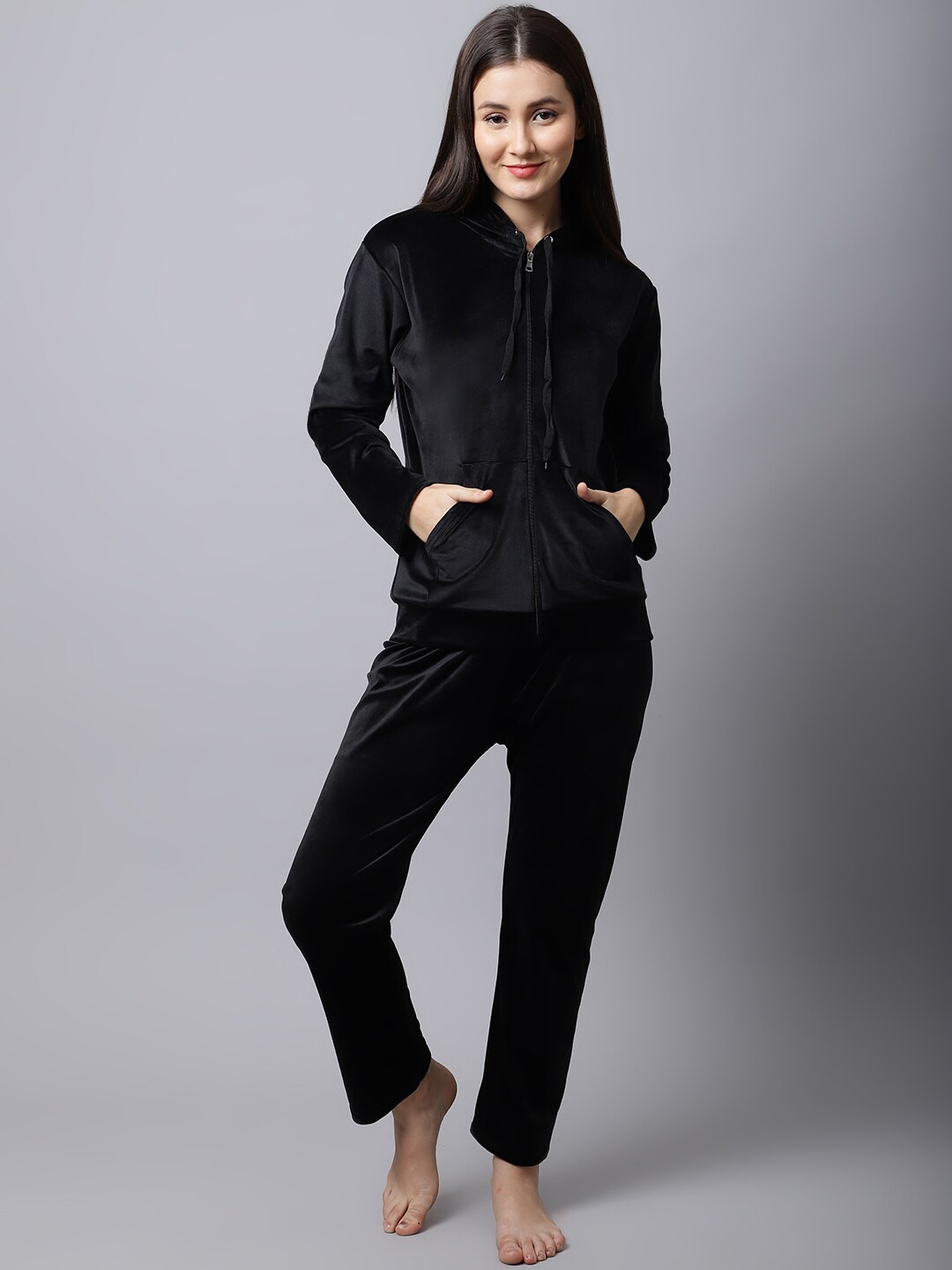

TAG 7 Hooded Velvet Night Suit, Black