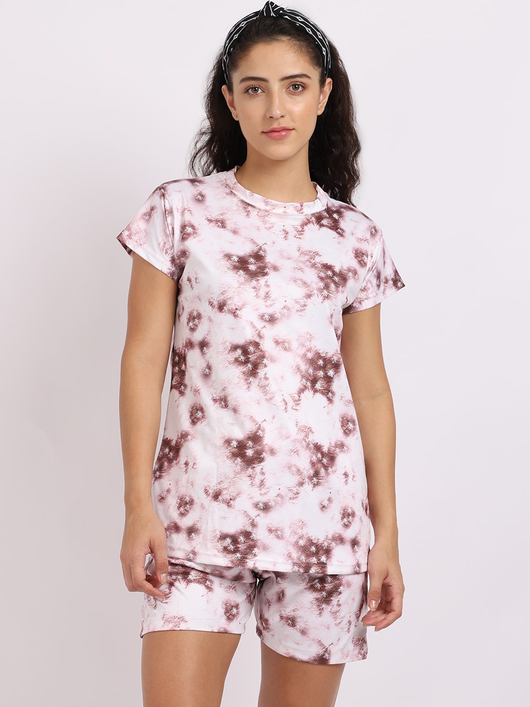 

TAG 7 Tie And Dye Printed Lycra Night Suit, White