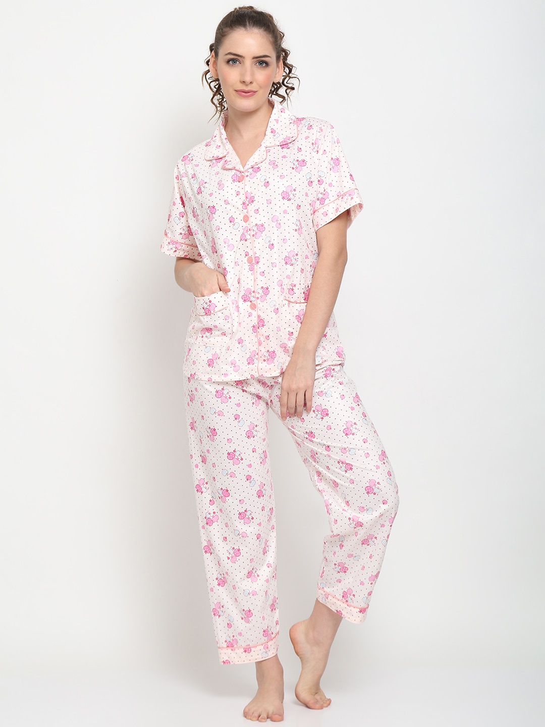 

TAG 7 Conversational Printed Pure Cotton Night Suit, Cream