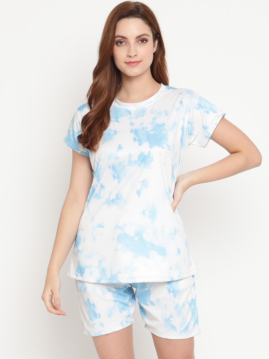 

TAG 7 Tie And Dye Printed Lycra Night Suit, White