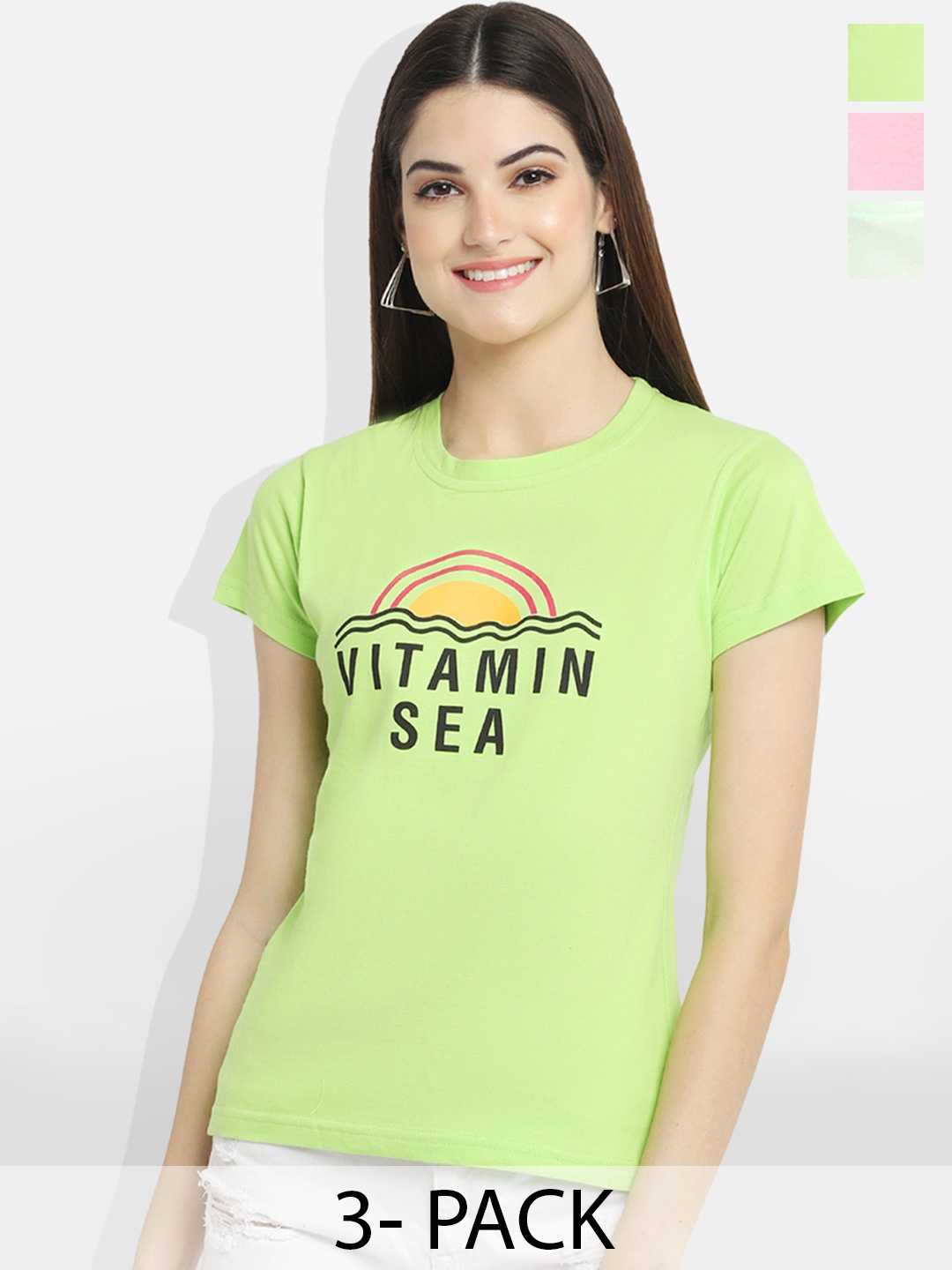 

Fabflee Women Multicoloured 3 Printed T-shirt, Multi