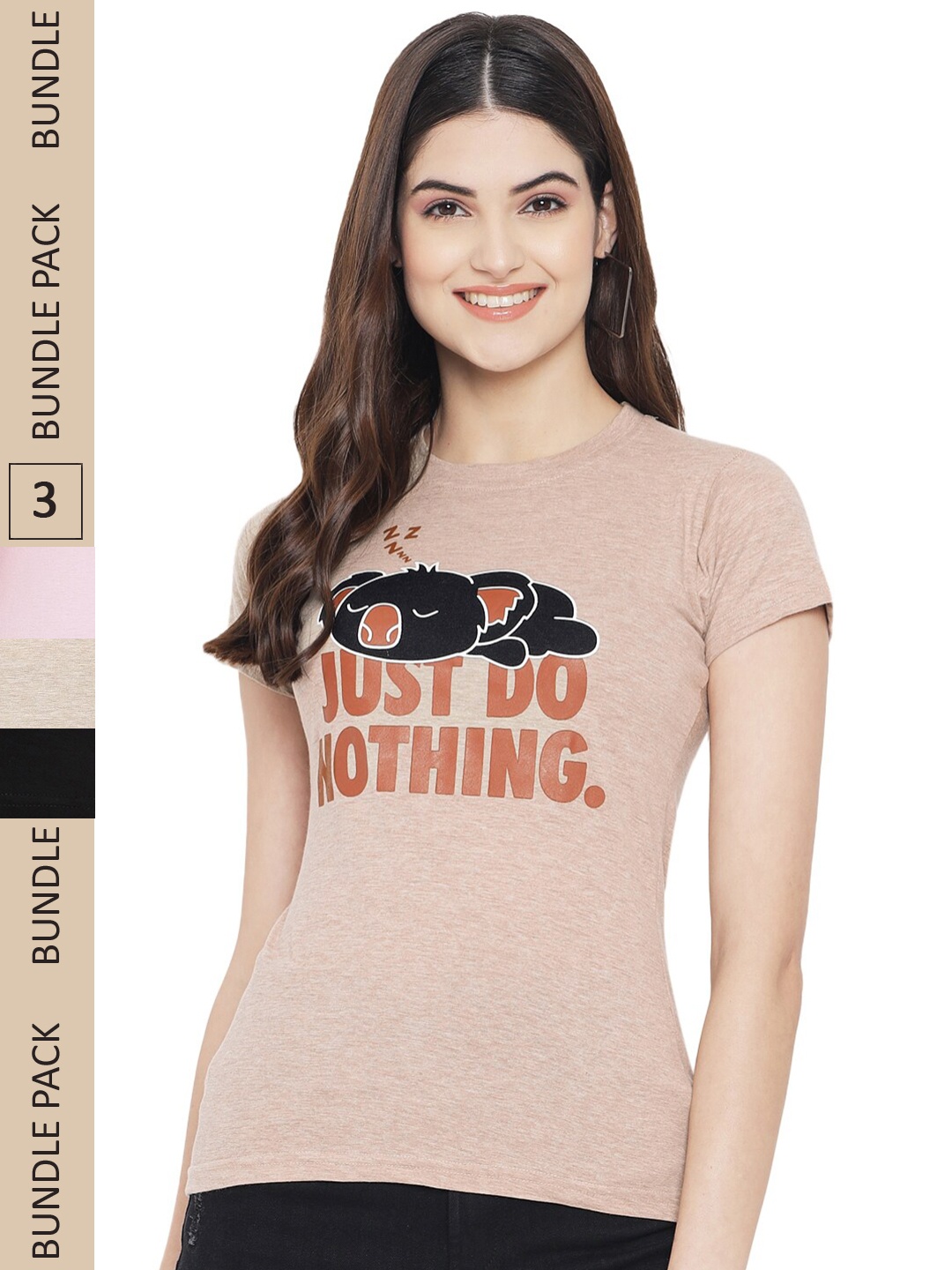 

Fabflee Pack Of 3 Printed Cotton T-shirts, Rust