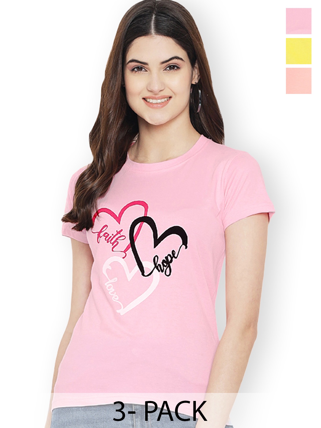 

Fabflee Women Multicoloured 3 Printed T-shirt, Multi