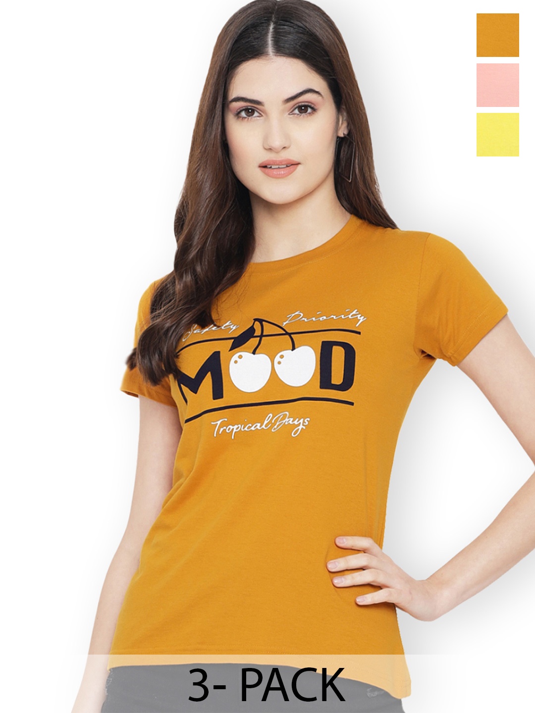 

Fabflee Women Multicoloured 3 Printed V-Neck T-shirt, Multi