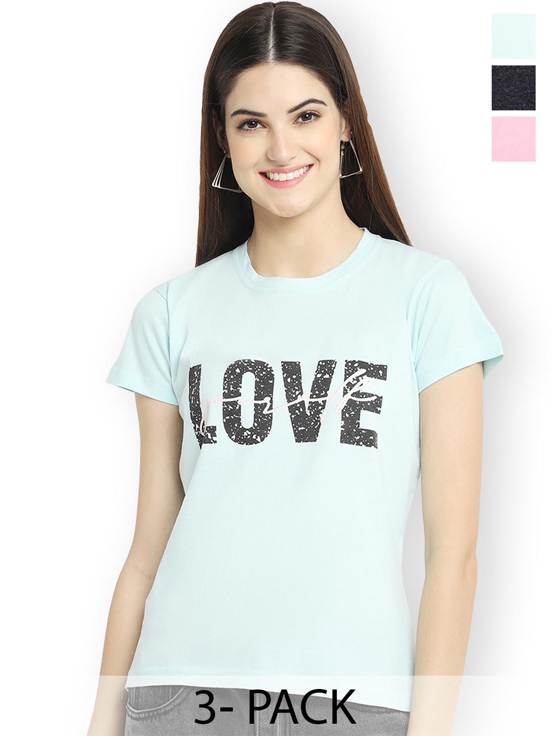 

Fabflee Women Multicoloured 3 Printed T-shirt, Multi