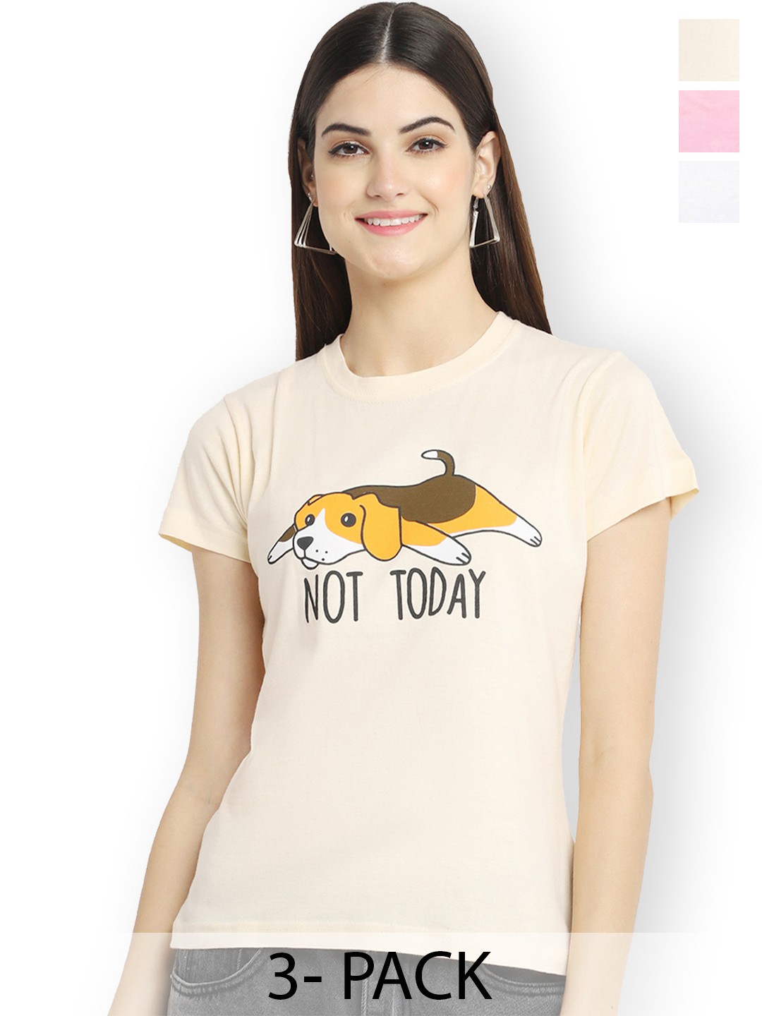 

Fabflee Women Multicoloured 3 Printed Applique T-shirt, Multi