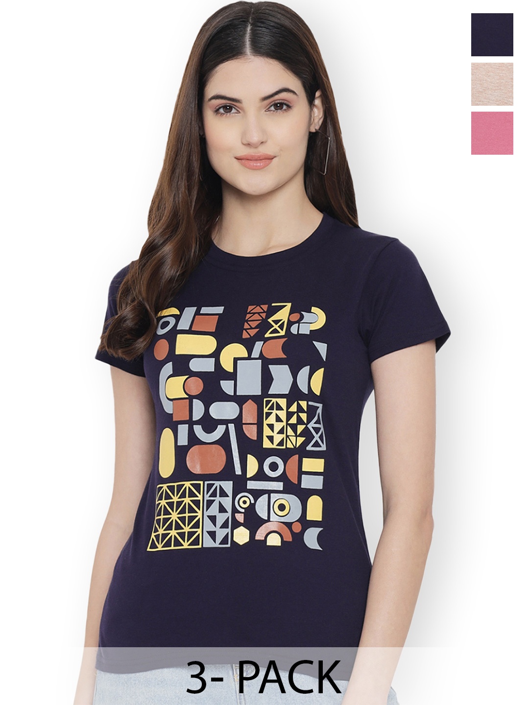 

Fabflee Women Multicoloured 3 Printed T-shirt, Multi