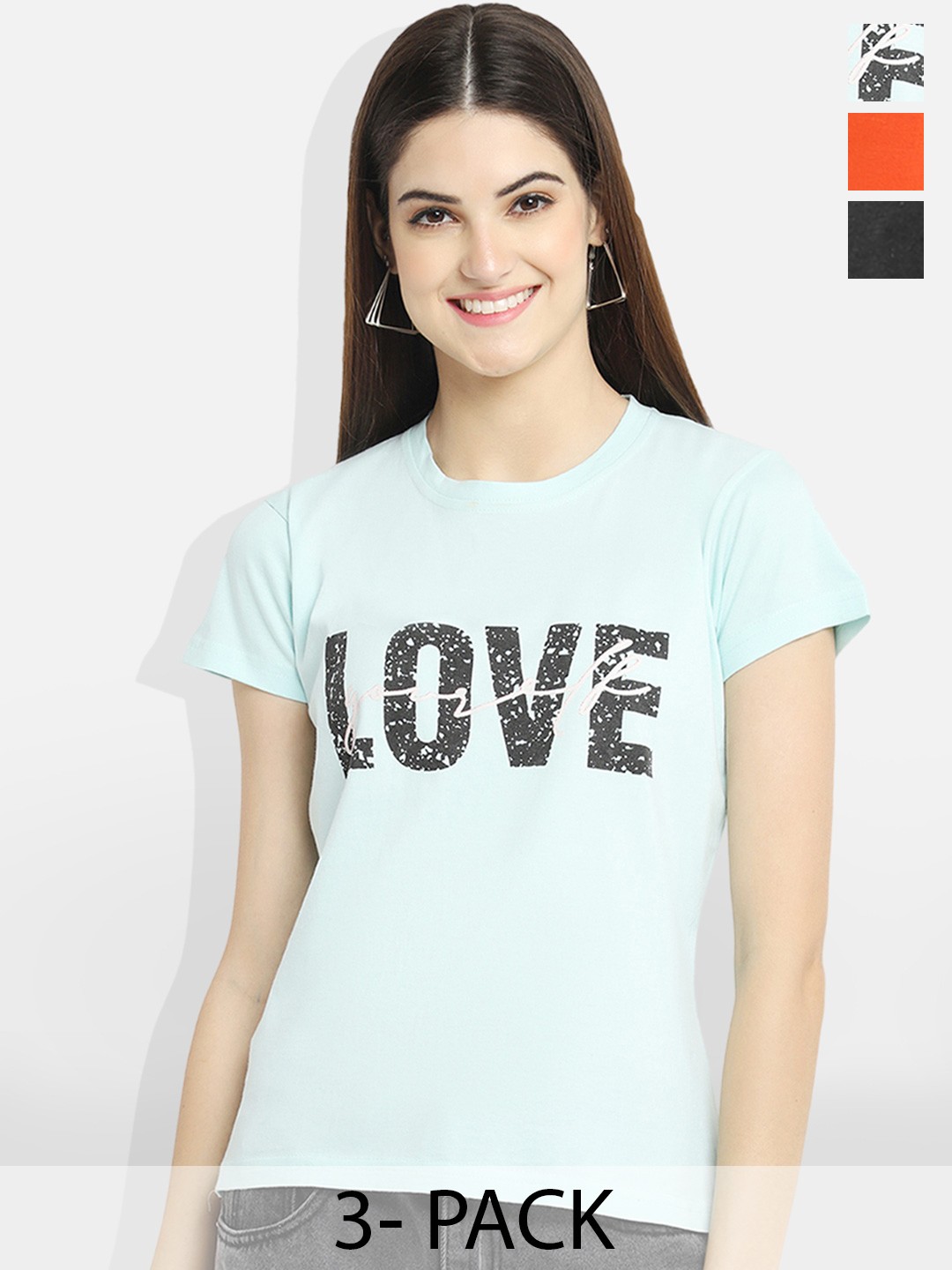 

Fabflee Women Multicoloured 3 Printed Applique T-shirt, Multi