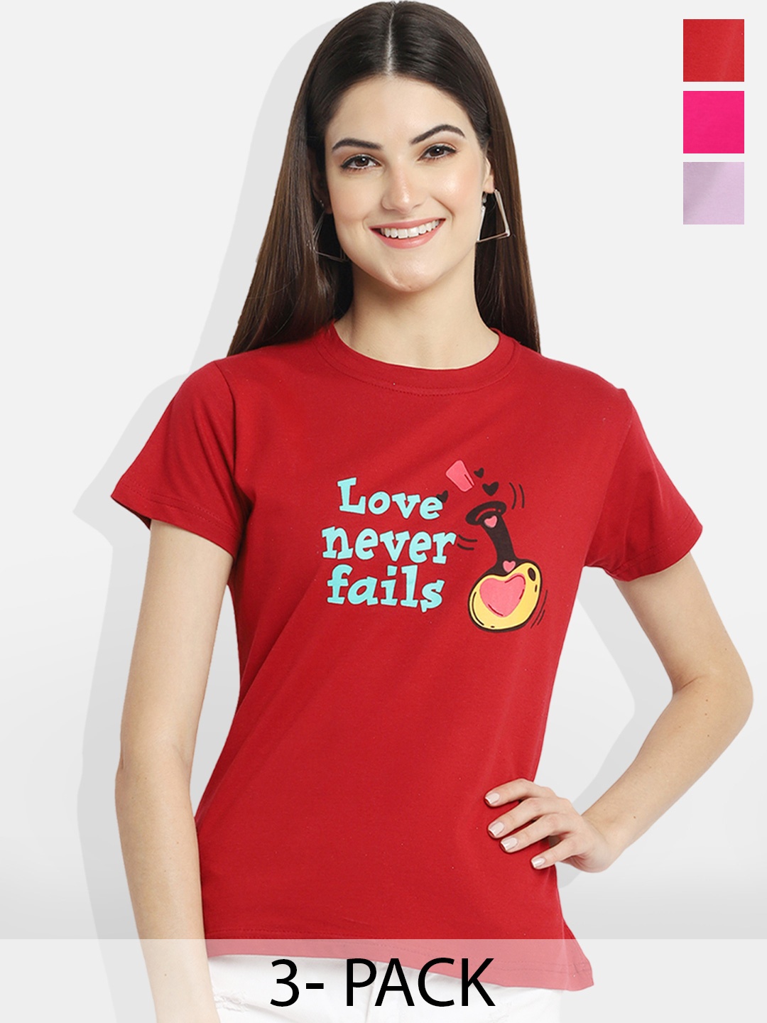 

Fabflee Women Multicoloured 3 Printed T-shirt, Multi