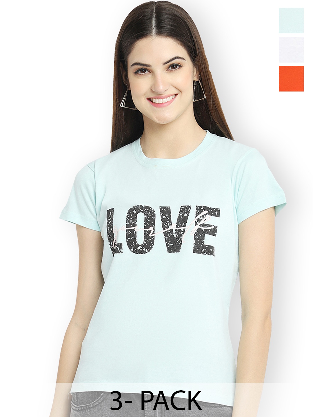 

Fabflee Women Multicoloured 3 Printed Applique T-shirt, Multi