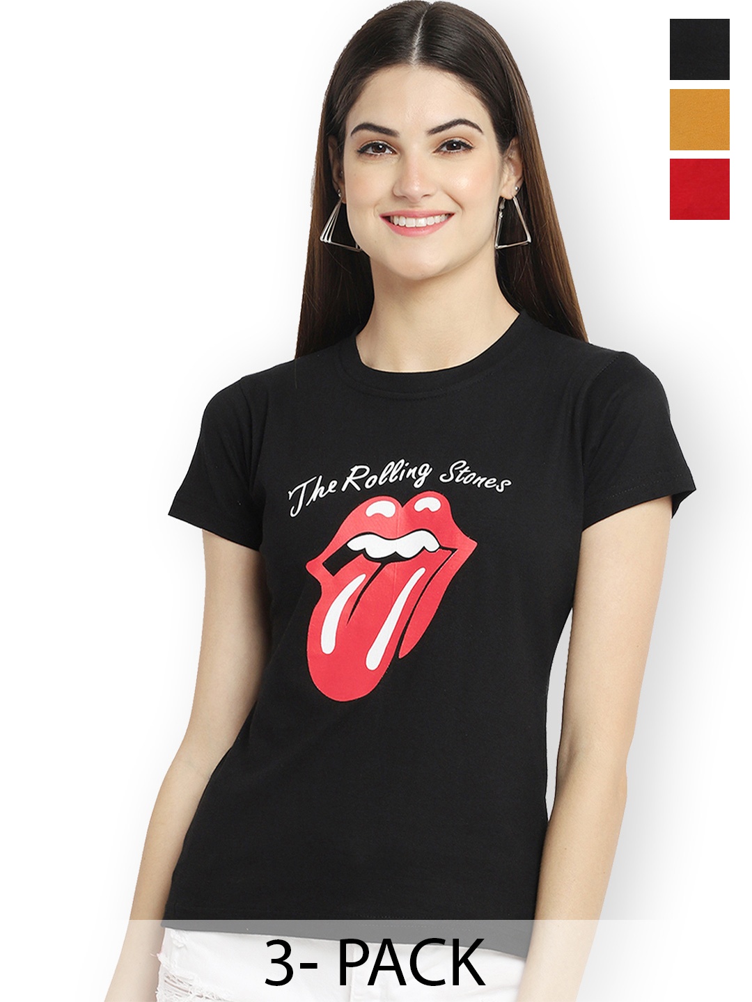 

Fabflee Women Multicoloured 3 Printed V-Neck T-shirt, Multi