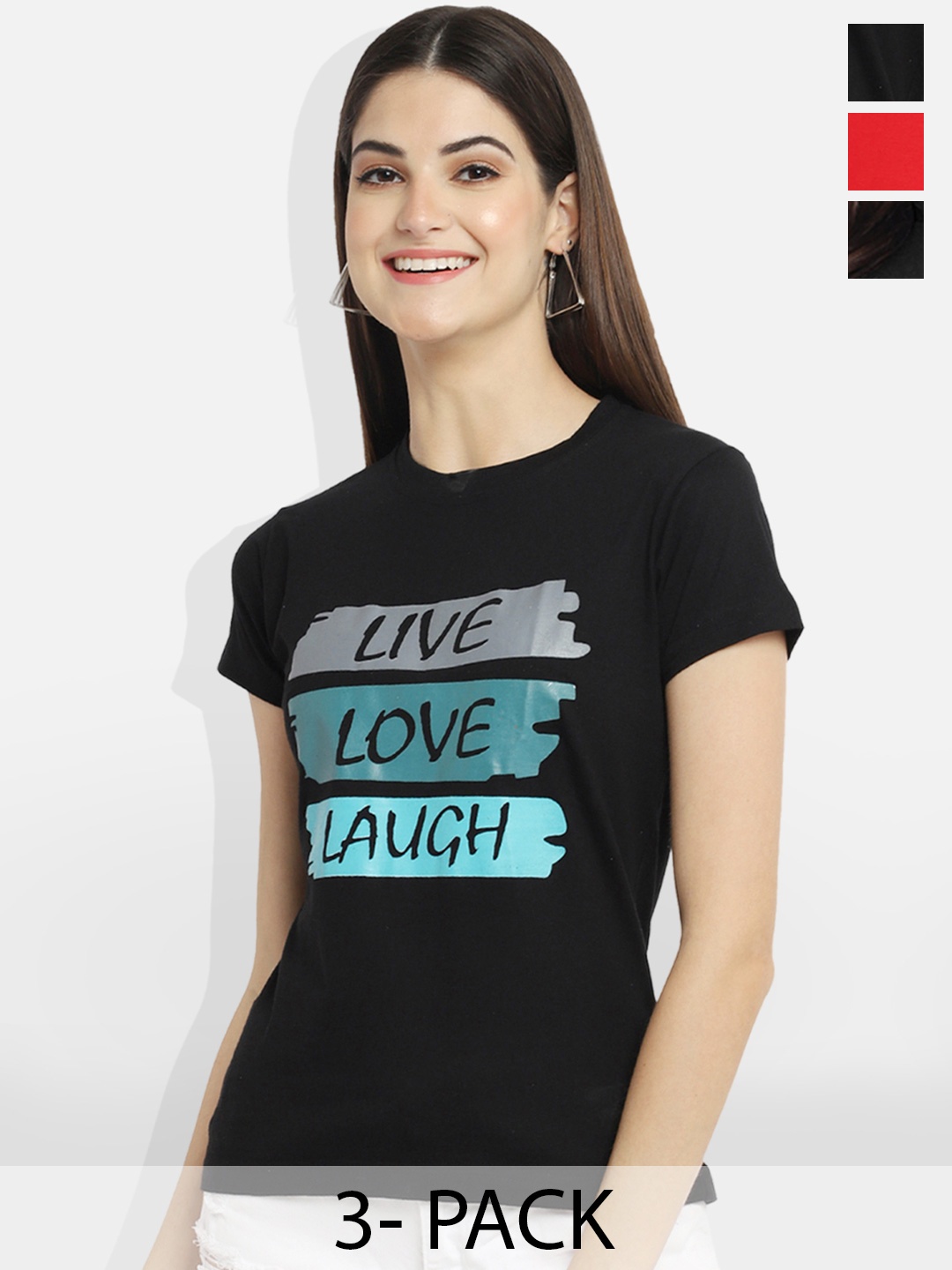 

Fabflee Women Multicoloured 3 Printed T-shirt, Multi