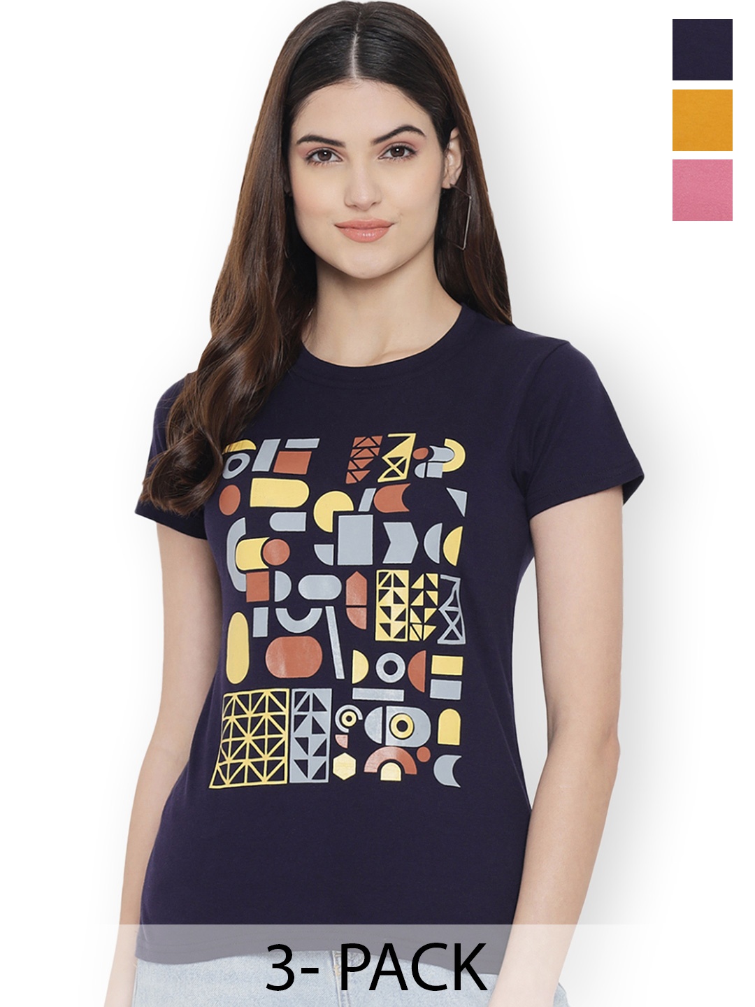 

Fabflee Women Multicoloured 3 Printed T-shirt, Multi