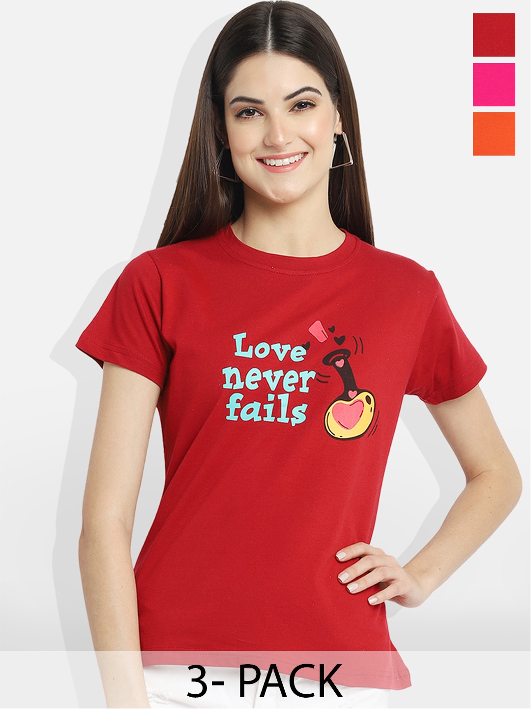 

Fabflee Women Multicoloured 3 Printed T-shirt, Multi