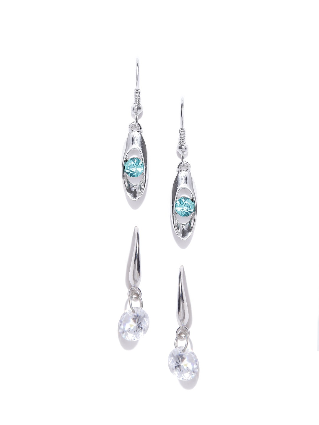 

OOMPH Set of 2 Silver-Plated CZ Stone-Studded Drop Earrings