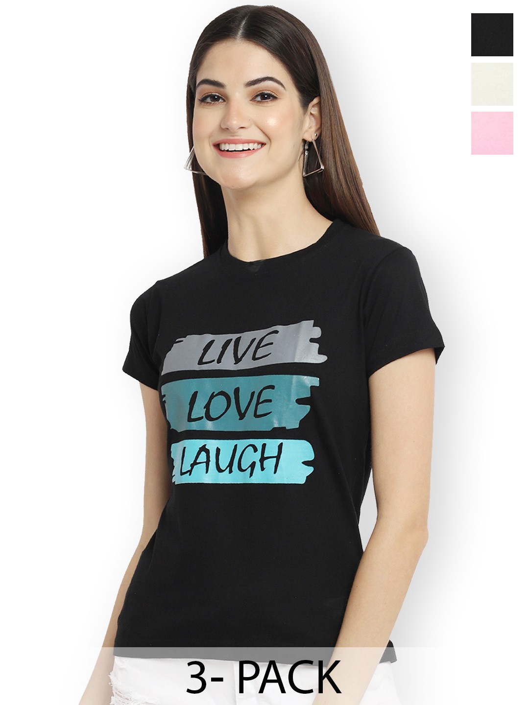

Fabflee Women Multicoloured 3 Printed Applique T-shirt, Multi