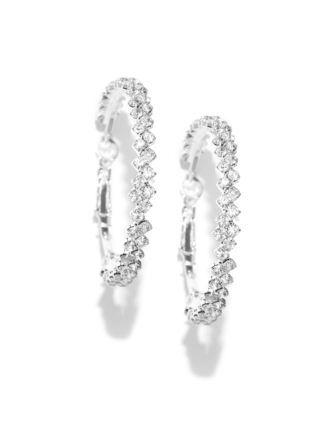 

OOMPH Silver-Toned Stone-Studded Hoop Earrings