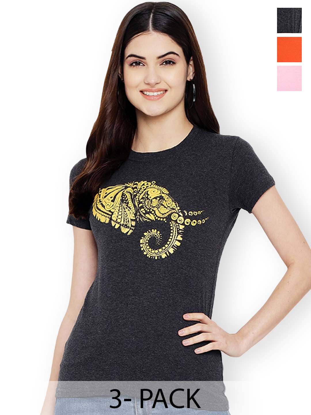 

Fabflee Women Multicoloured 3 Printed T-shirt, Multi