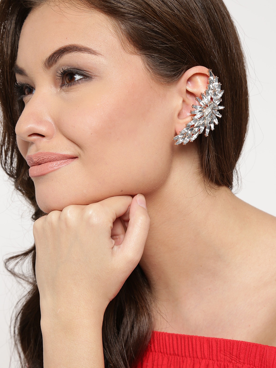 

OOMPH Silver & Gold-Toned Stone-Studded Ear Cuff