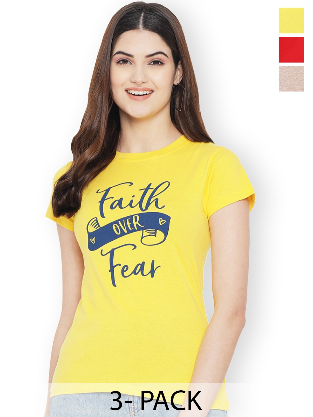 

Fabflee Women Multicoloured 3 Printed V-Neck T-shirt, Multi