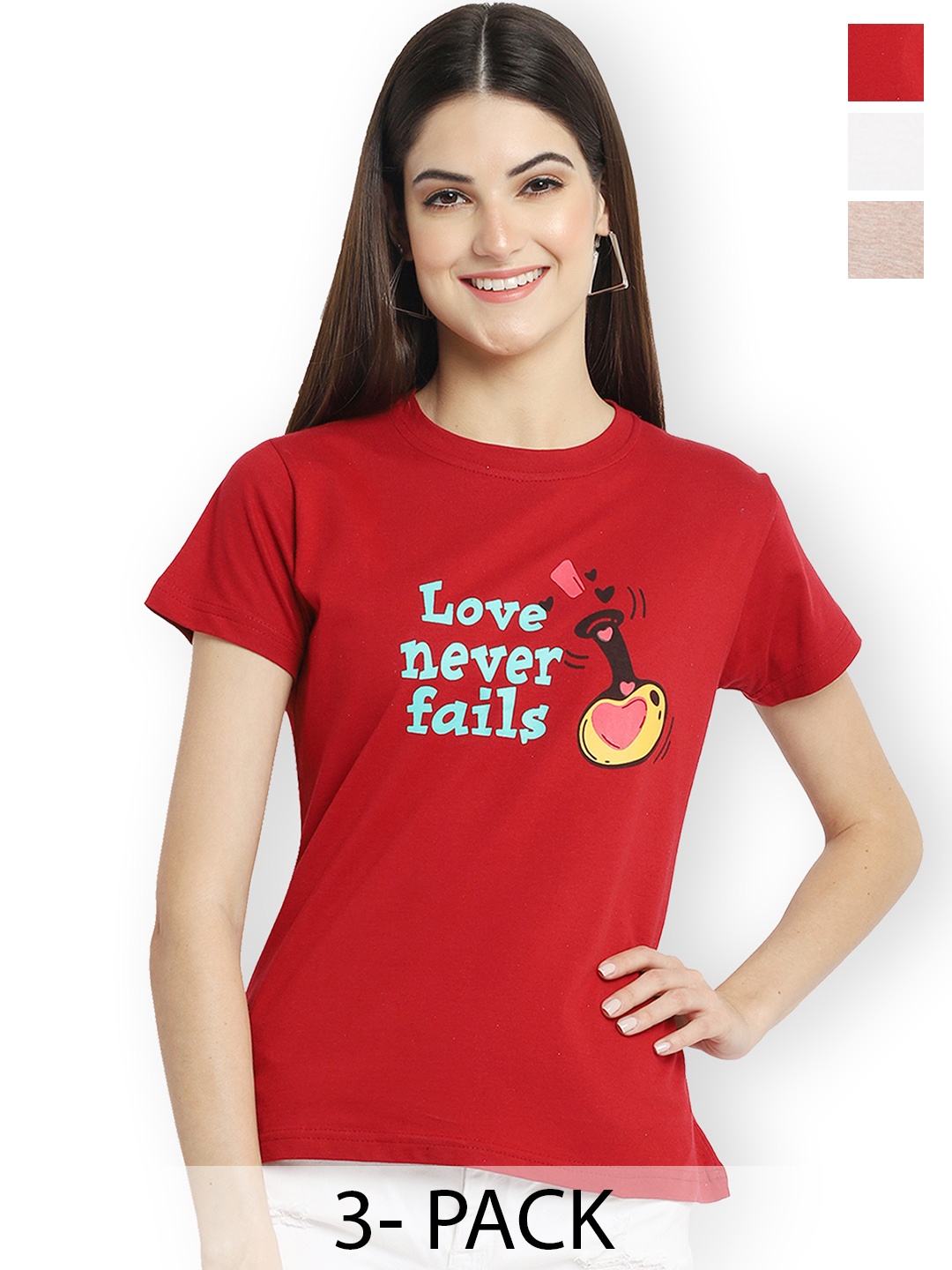 

Fabflee Women Multicoloured 3 Printed T-shirt, Multi