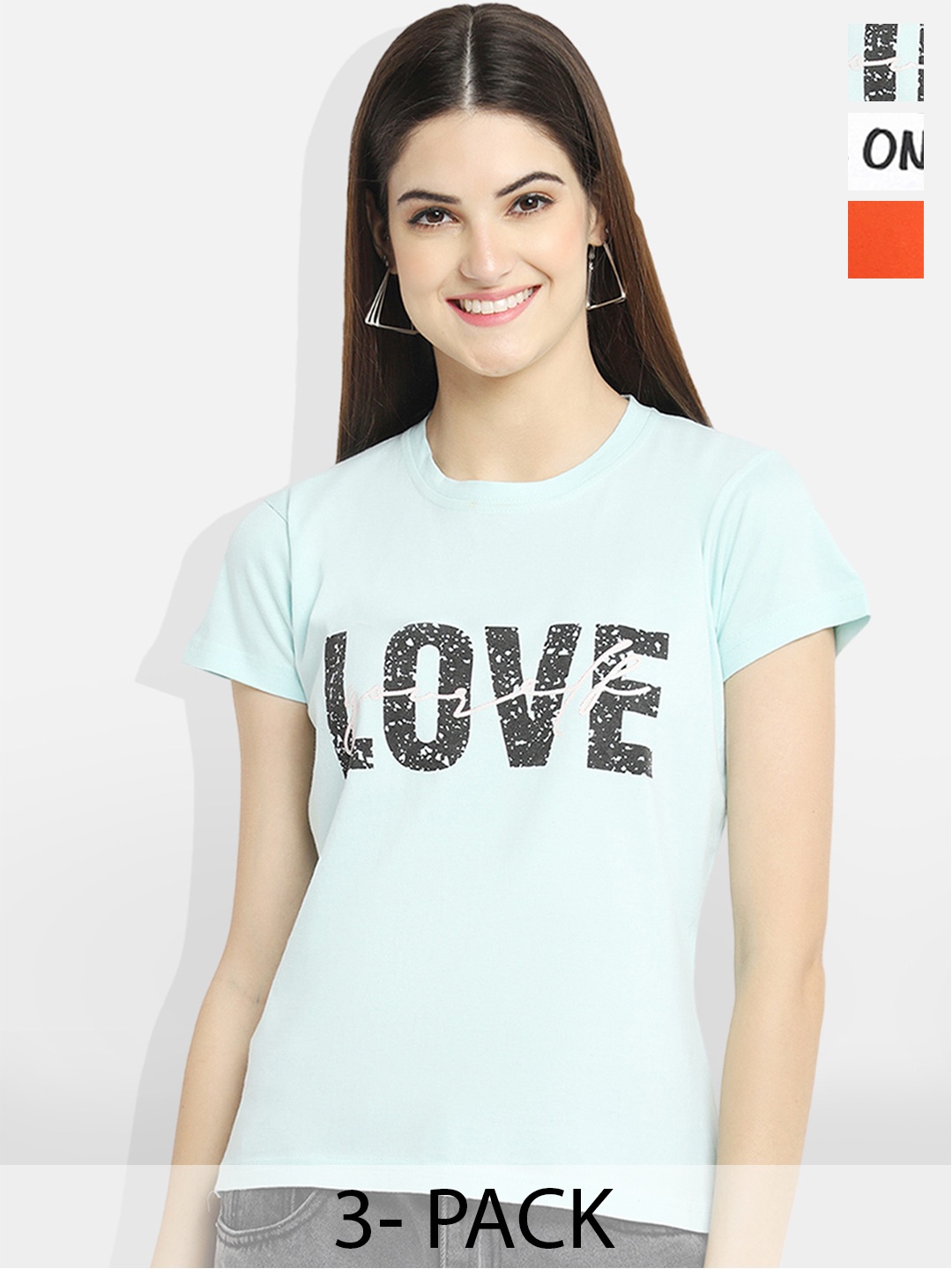 

Fabflee Women Multicoloured 3 Printed Applique T-shirt, Multi