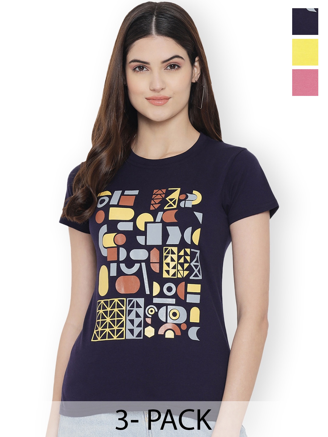 

Fabflee Women Multicoloured 3 Printed T-shirt, Multi